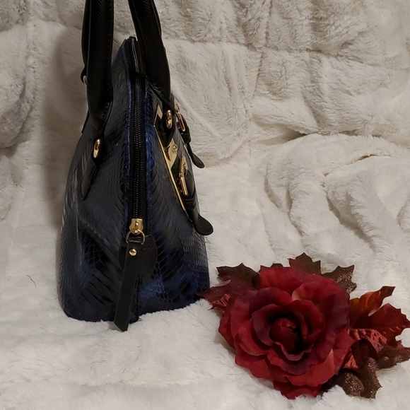 Embossed Python Small Bowler Bag Purse - Picture 5 of 11